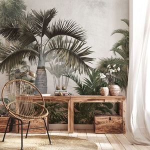 Tropical trees wall mural, self adhesive wallpaper, vintage landscape wallpaper, scenic wallpaper, peel and stick, wall decor #518