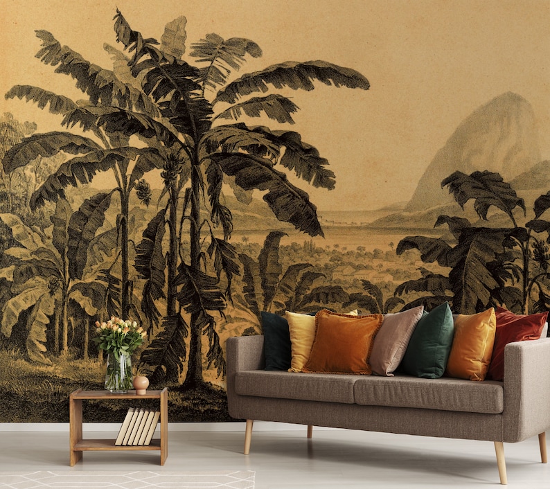 Retro Tropical Self Adhesive Wallpaper Wall Mural Jungle Etsy UK