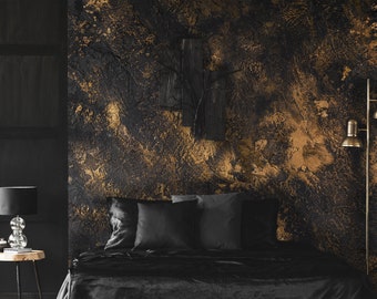 Dark abstraction wallpaper, brown and yellow concrete wall, peel and stick, self adhesive or regular wallpaper #637