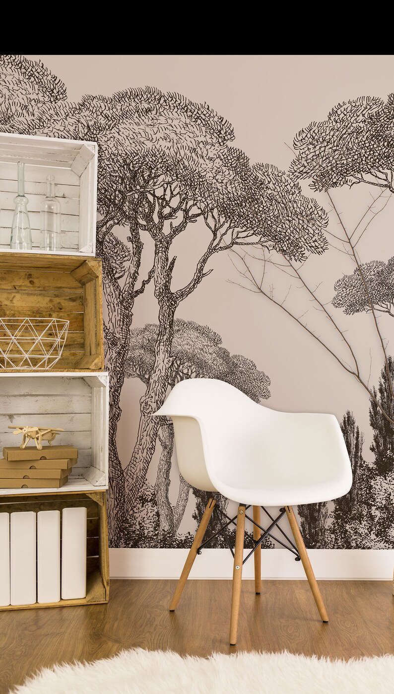 Trees Wallpaper Mural Self Adhesive Wallpaper Forest Vintage Etsy