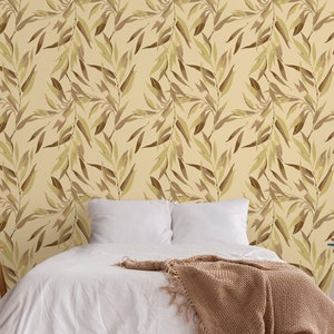 Autumn leaves wallpaper, peel and stick wall mural, vintage removable wallpaper, temporary retro wallpaper, home decor #163