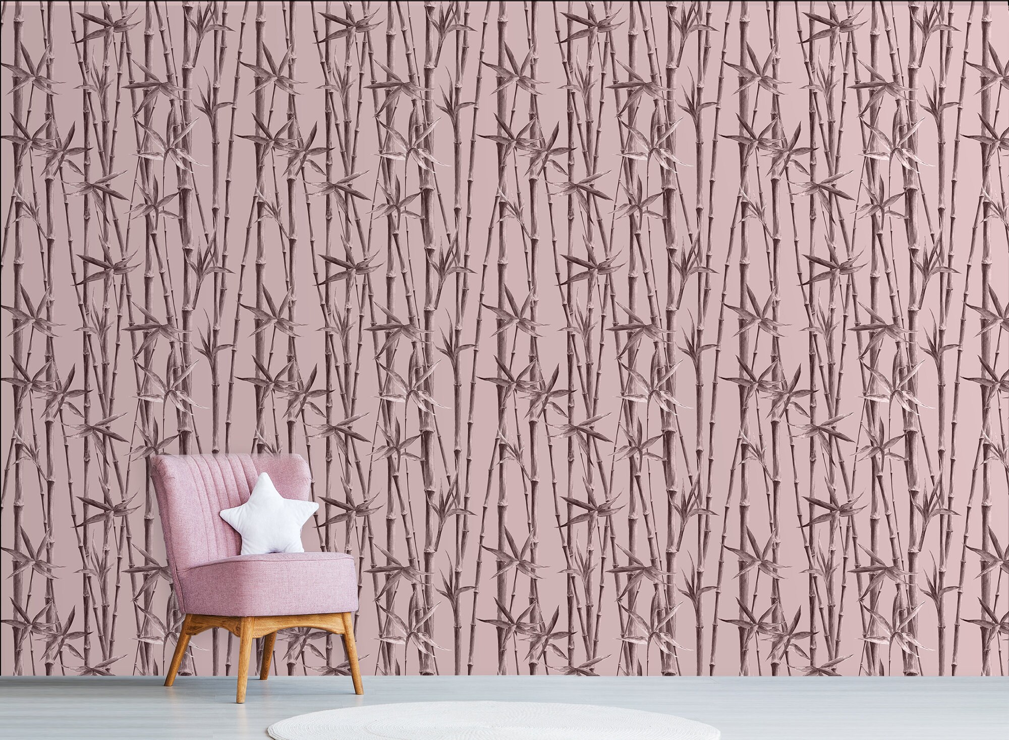 Retro Bamboo Wallpaper Peel and Stick Wall Mural Watercolor Etsy