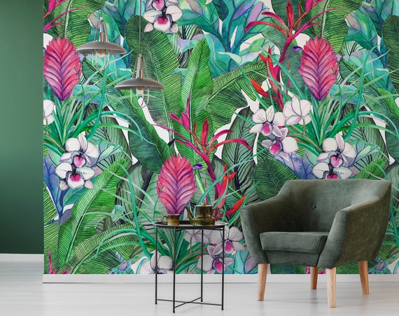 Magnolia & Orchids Self Adhesive Wallpaper Tropical | Etsy