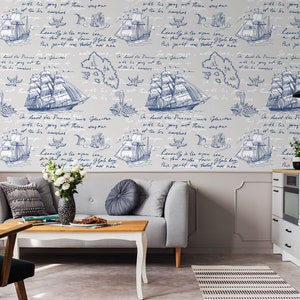 Old caravels wallpaper, self adhesive, peel and stick wallpaper, wall decor, removable peel and stick wallpaper #461