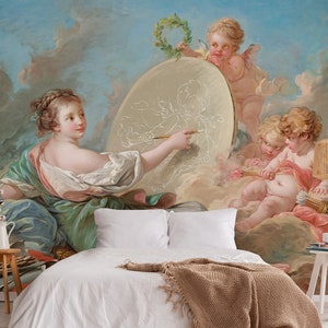Baroque Art Scene Wallpaper Mural: Peel and Stick Cloud Wall Art