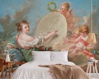 Papier peint de scène d'art baroque, peinture murale scénique, papier peint nuage, peler et coller, papier peint auto-adhésif ou régulier #688