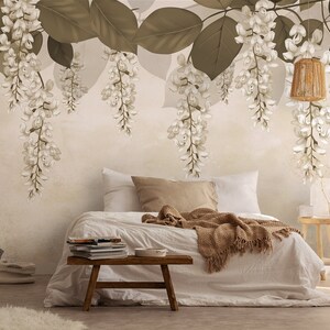 Retro vintage wallpaper with flowers and leaves, self adhesive, peel and stick wallpaper, removable peel and stick wallpaper #371