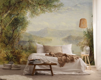 Landscape wallpaper, scenic wall mural, vintage wall art, self adhesive, peel and stick mural, removable or traditional wallpaper #603