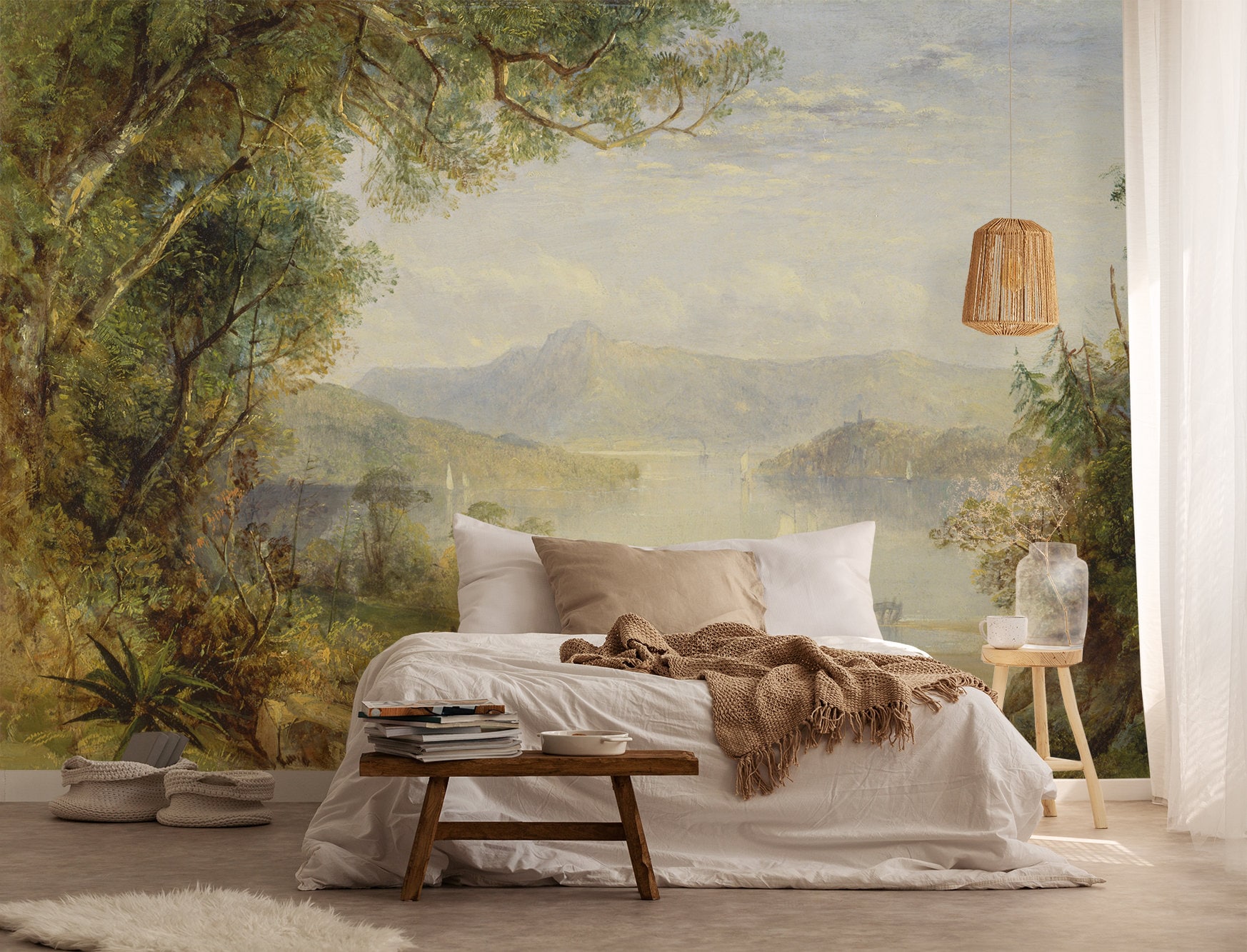 Landscape Wallpaper, Scenic Wall Mural, Vintage Wall Art, Self Adhesive ...