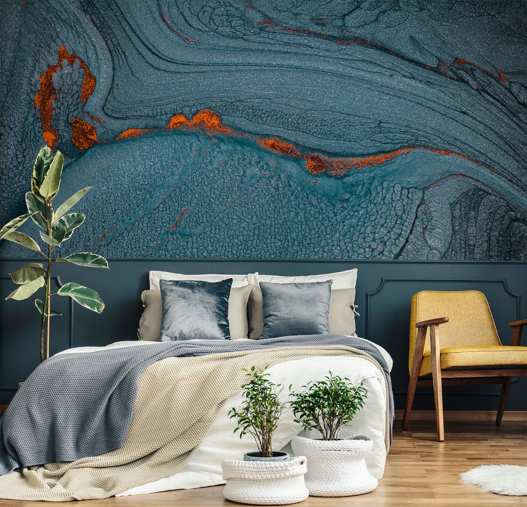Dark Teal Abstract Wallpaper Mural, Painting Wall Mural, Self Adhesive