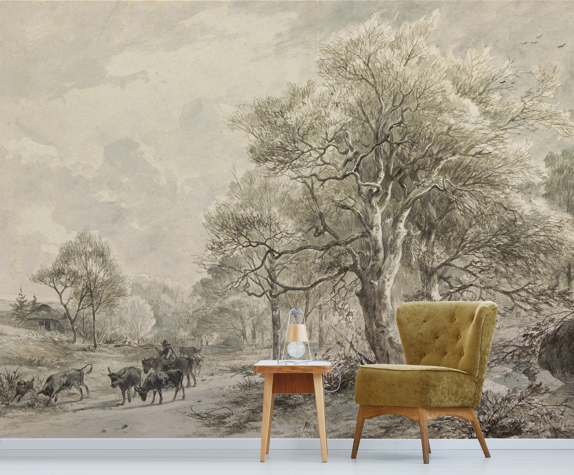 Vintage Removable Wall Mural With Rural Landscape Peel and - Etsy Vintage Removable Wall Mural With Rural Landscape Peel and - Etsy
