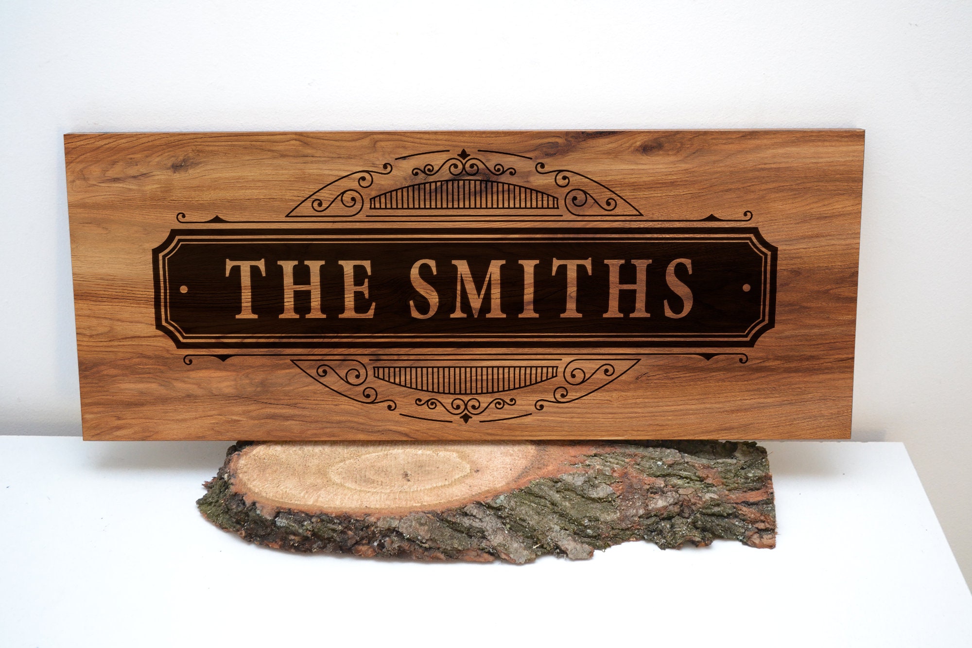 Custom Family Name Engraved Wood Sign in Vintage Style