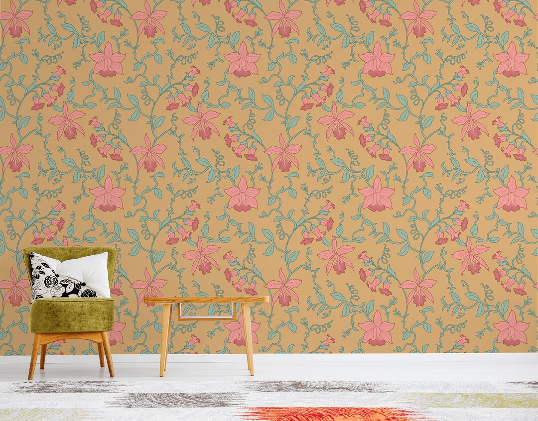 Vintage Floral Wallpaper, Peel and Stick Wallpaper, Retro Floral Wall ...