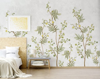 Carta da parati murale con fiori gialli acquerellati, autoadesiva, rimovibile, stacca e attacca, arte murale, decorazione floreale da parete #356