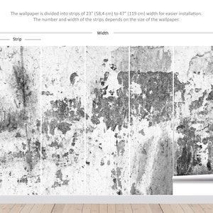 Puede incluir: Un papel tapiz en blanco y negro con un aspecto desgastado y texturado. El papel tapiz est&aacute; dividido en tiras de 58,4 cm a 119 cm de ancho para una instalaci&oacute;n m&aacute;s f&aacute;cil. El n&uacute;mero y el ancho de las tiras depende del tama&ntilde;o del papel tapiz.