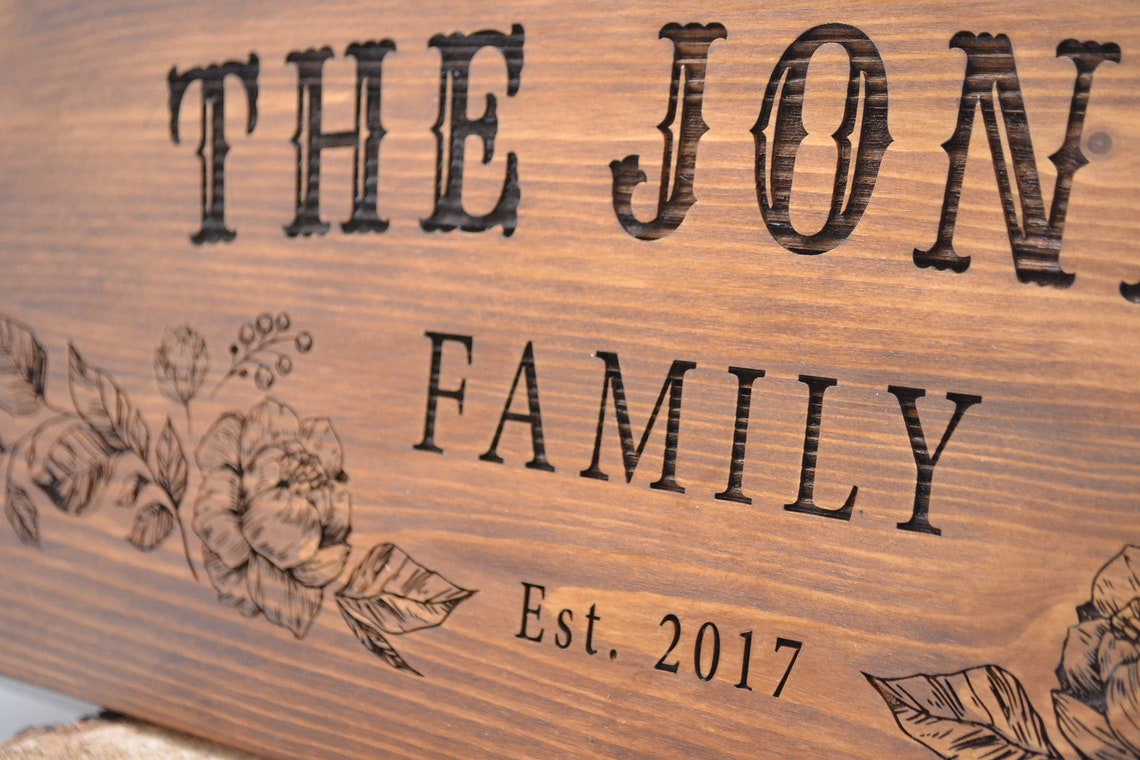 Personalized Family Sign, Engraved Wood Sign in Vintage Style, Rustic ...