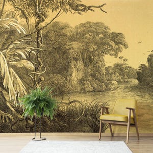 Vecchia carta da parati vintage con paesaggio tropicale, arredamento tropicale per la casa, carta da parati personalizzata, stacca e attacca, autoadesiva o carta da parati normale #863