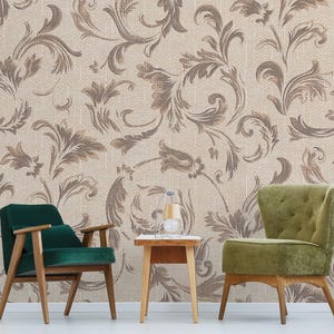 Floral and leaf wallpaper, vintage home decor, custom wallpaper, peel and stick, self adhesive or regular wallpaper #853