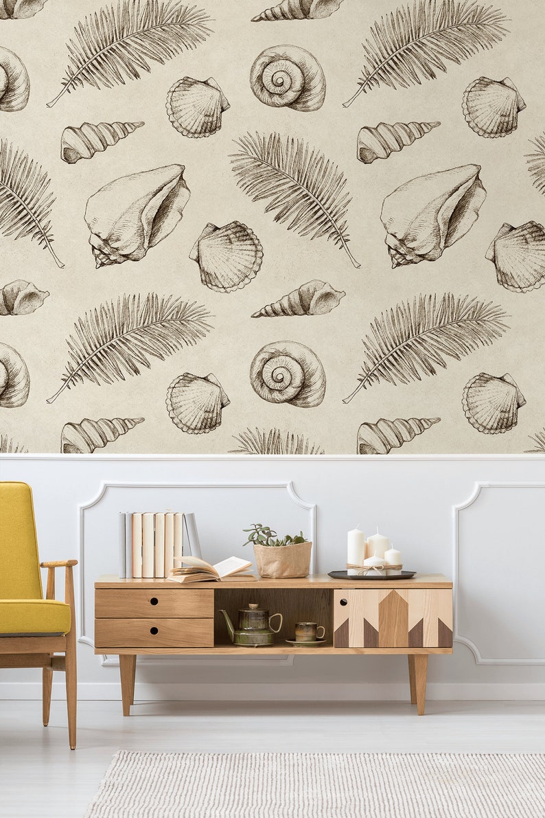 Vintage Wallpaper With Shells Peel and Stick Wall Mural Etsy
