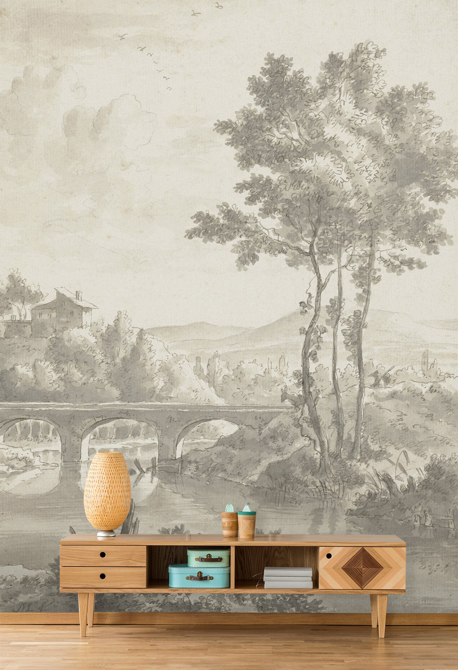 Vintage Scenic Wall Mural, Peel and Stick Wall Mural, Vintage Art ...