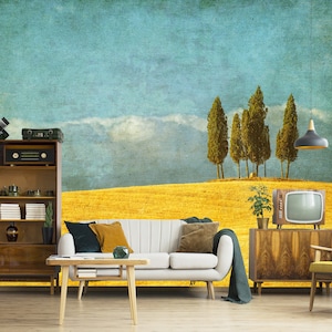Vintage wallpaper, Tuscany landscape, Italy, self adhesive, peel and stick wallpaper, wall decor, removable peel and stick wallpaper #467