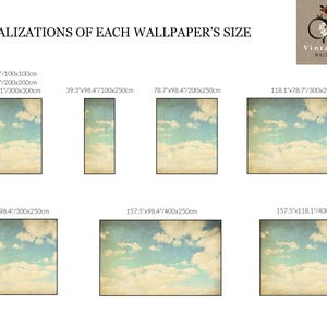 Vintage clouds wallpaper, retro wallpaper, sky old wall art, home decor, self adhesive peel and stick or traditional vinyl #10 image 4