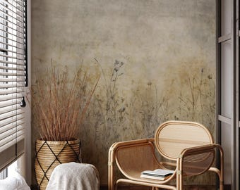 Vintage field flowers wallpaper, meadow wall mural, home decor, custom wallpaper, peel and stick, self adhesive or regular wallpaper #838
