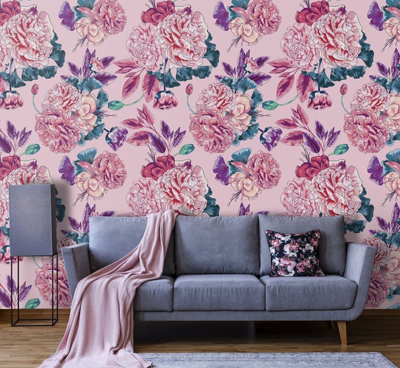 Pink Peony Removable Wallpaper Self Adhesive Temporary Etsy