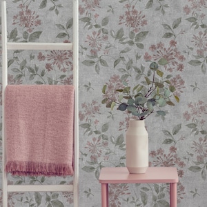 Dark floral wallpaper, self adhesive wallpaper with watercolor flowers, temporary removable wallpaper, peel and stick wall mural #254