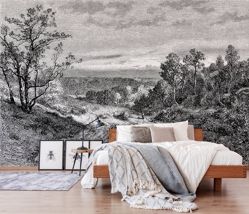 Scenic Wall Mural Peel and Stick Wall Mural Vintage Art Etsy