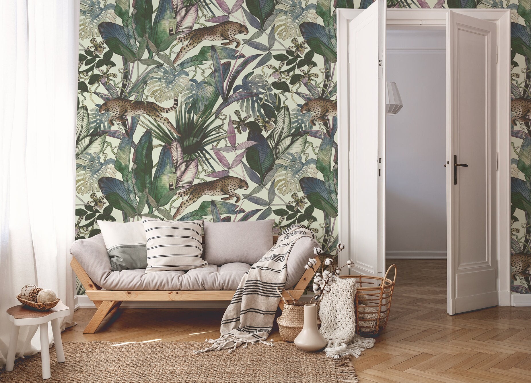 Panther & Jungle Wallpaper Peel and Stick Tropical Wallpaper Etsy