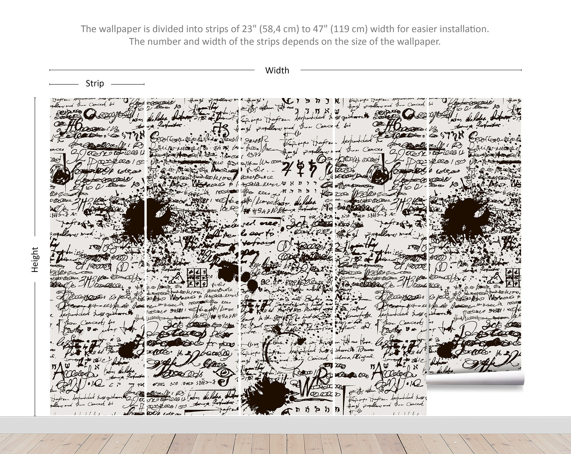 Retro Wallpaper With Imitation of Handwritten Text, Peel and Stick Wall ...