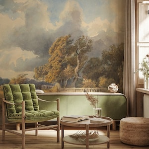 Idyllic nature landscape, vintage scenic wall mural, wallpaper, peel and stick, self adhesive or regular wallpaper #712