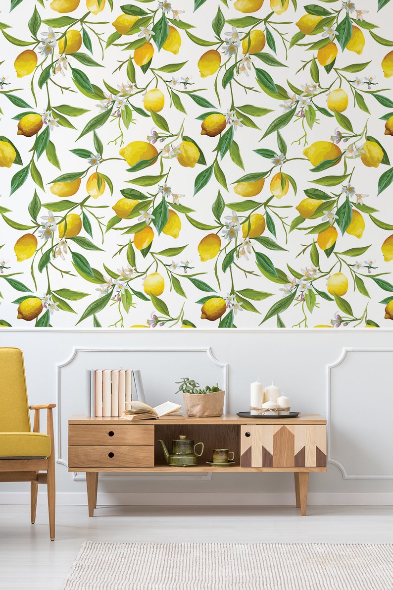 Lemon Tree Retro Wallpaper Peel and Stick Wall Mural Etsy