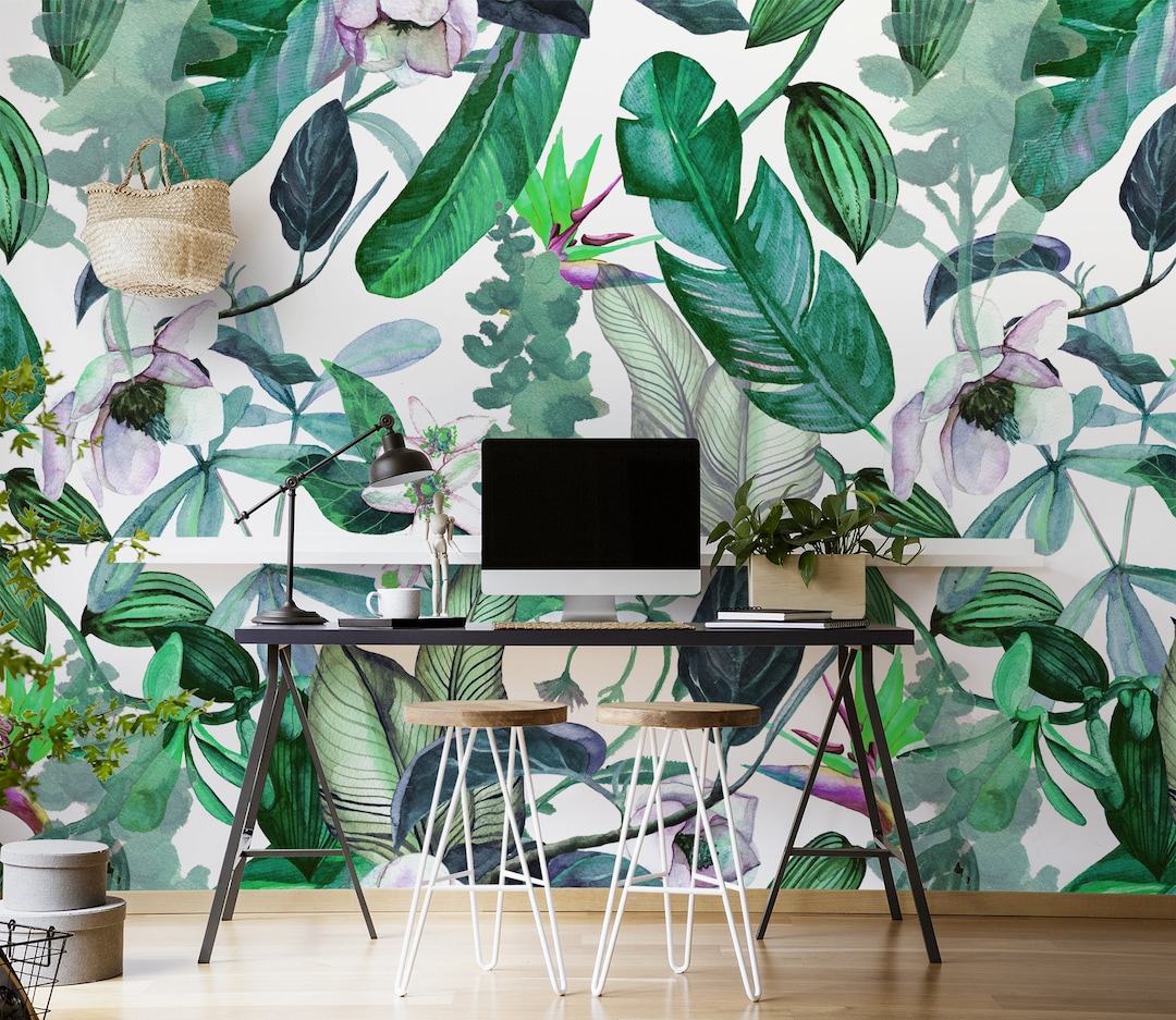 Watercolor Jungle Wallpaper Self Adhesive Vintage Tropical - Etsy