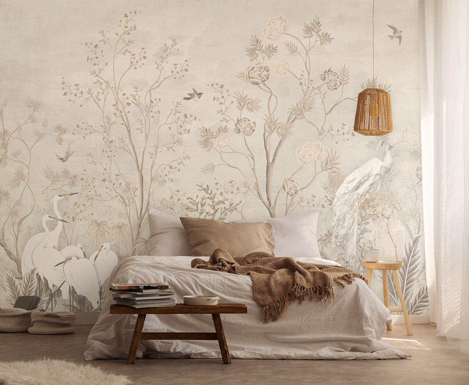 Chinoiserie Garden Peel & Stick Wallpaper - Robin's Egg Blue, Floral & Birds, 20.5" X 18' Roll