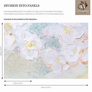 Pastellfarbenes Blumenwandbild, Tapete mit gemalten Blumen, botanische Acryl-Wandkunst, selbstklebend oder traditionelle Vinyltapete #285 Bild 5