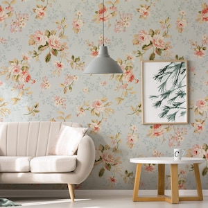 Vintage rose wallpaper, self adhesive, peel and stick wallpaper, retro floral pattern, removable peel and stick wallpaper #373