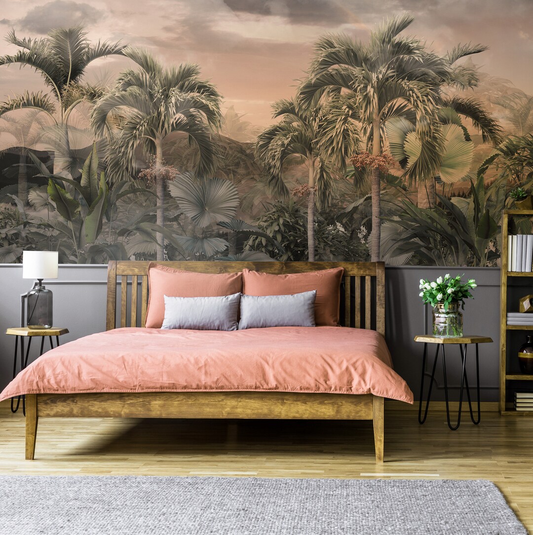 Tropical Forest Wallpaper, Jungle Wall Mural, Landscape Scenic Vintage