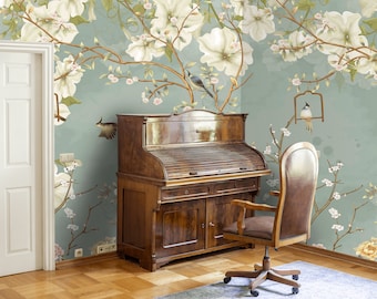 Chinoiserie wall mural, peel and stick wallpaper,retro floral wall mural, removable wallpaper #221