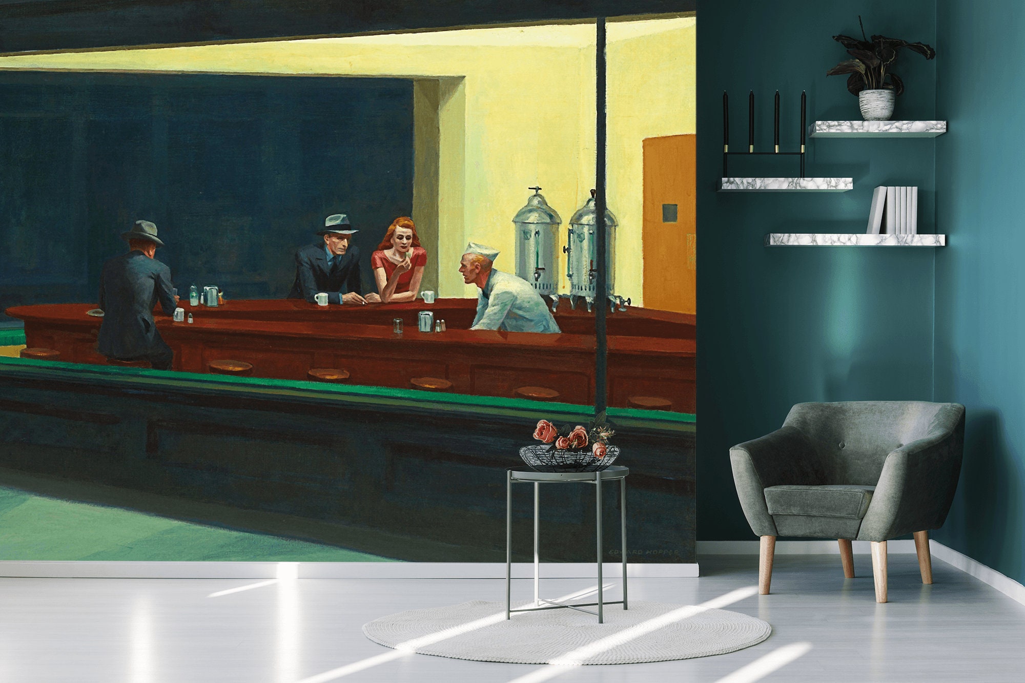 The Nighthawks wall mural by Hopper, peel and stick wallpaper, self adhesive removable wallpaper mural #232