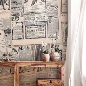 Vintage newspaper wall mural, self adhesive wallpaper, peel and stick, accent wall, wall decor #493