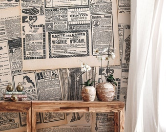 Mural de pared de periódico vintage, papel tapiz autoadhesivo, despegar y pegar, pared de acento, decoración de pared #493
