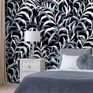Vintage wallpaper with floral elements, peel and stick wall mural, watercolor leaf pattern, tropical wallpaper, removable wall decor #134