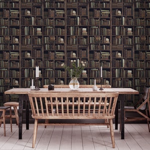 Vintage library retro wallpaper, self adhesive, peel and stick wallpaper, books wall decor, removable peel and stick wallpaper #390