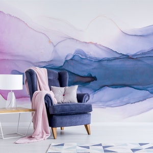 Purple watercolor painting wallpaper, self adhesive, peel and stick wallpaper, wall decor, removable peel and stick wallpaper #445