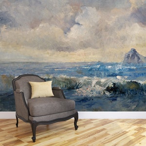 Sea waves wallpaper, painted picture, self adhesive, peel and stick wallpaper, wall decor, removable peel and stick wallpaper #400