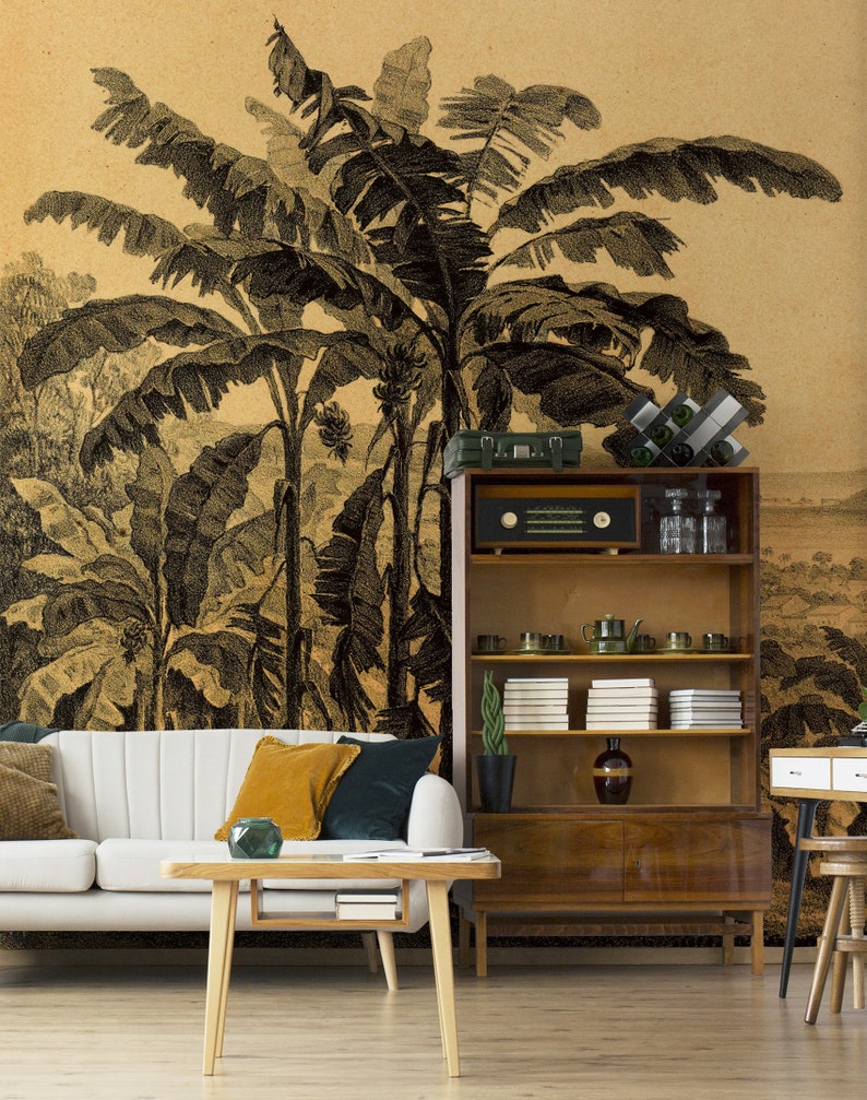 Retro Tropical Self Adhesive Wallpaper Wall Mural Jungle Etsy UK