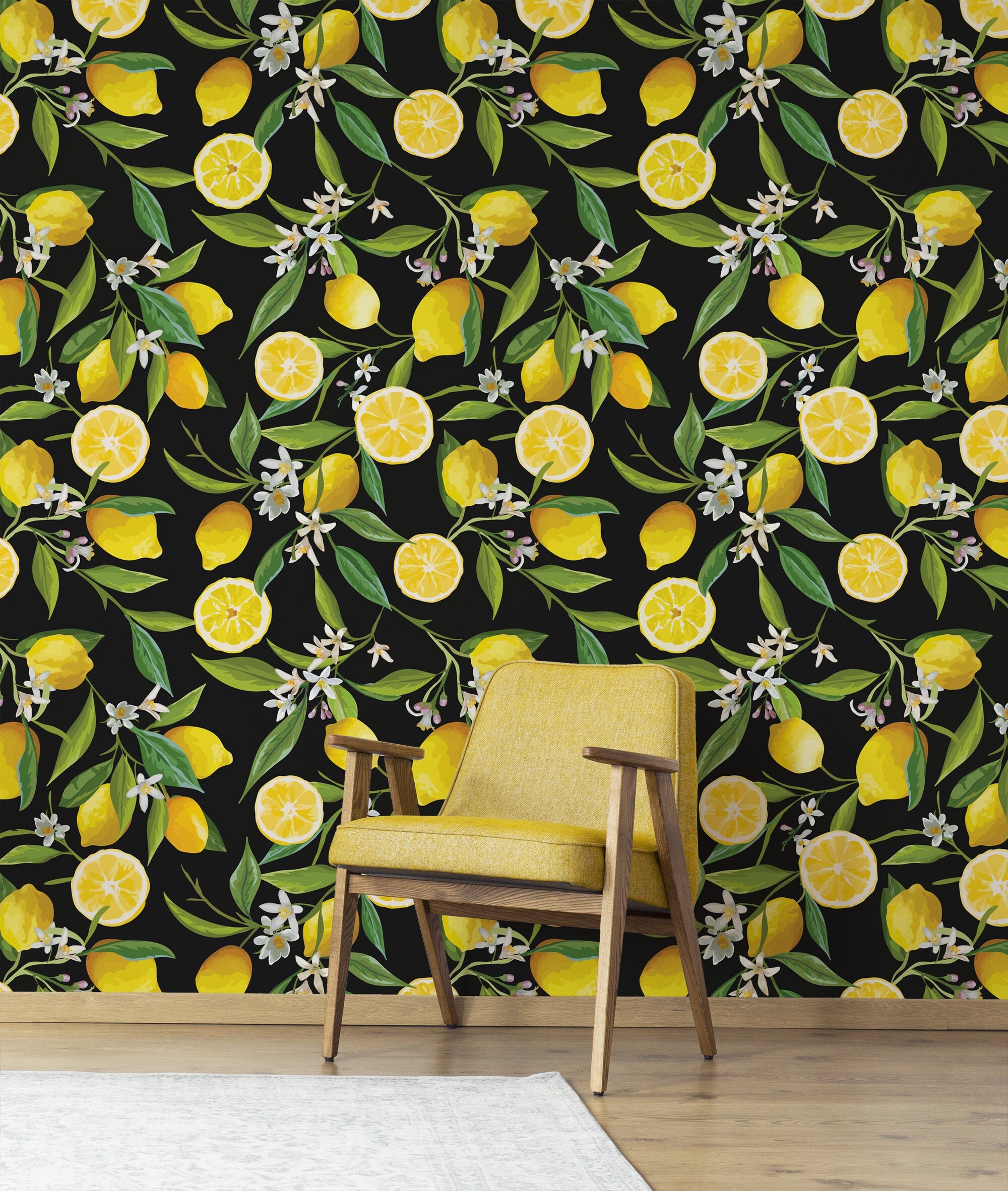 Lemon Tree Dark Wallpaper, Peel and Stick Wall Mural, Removable ...