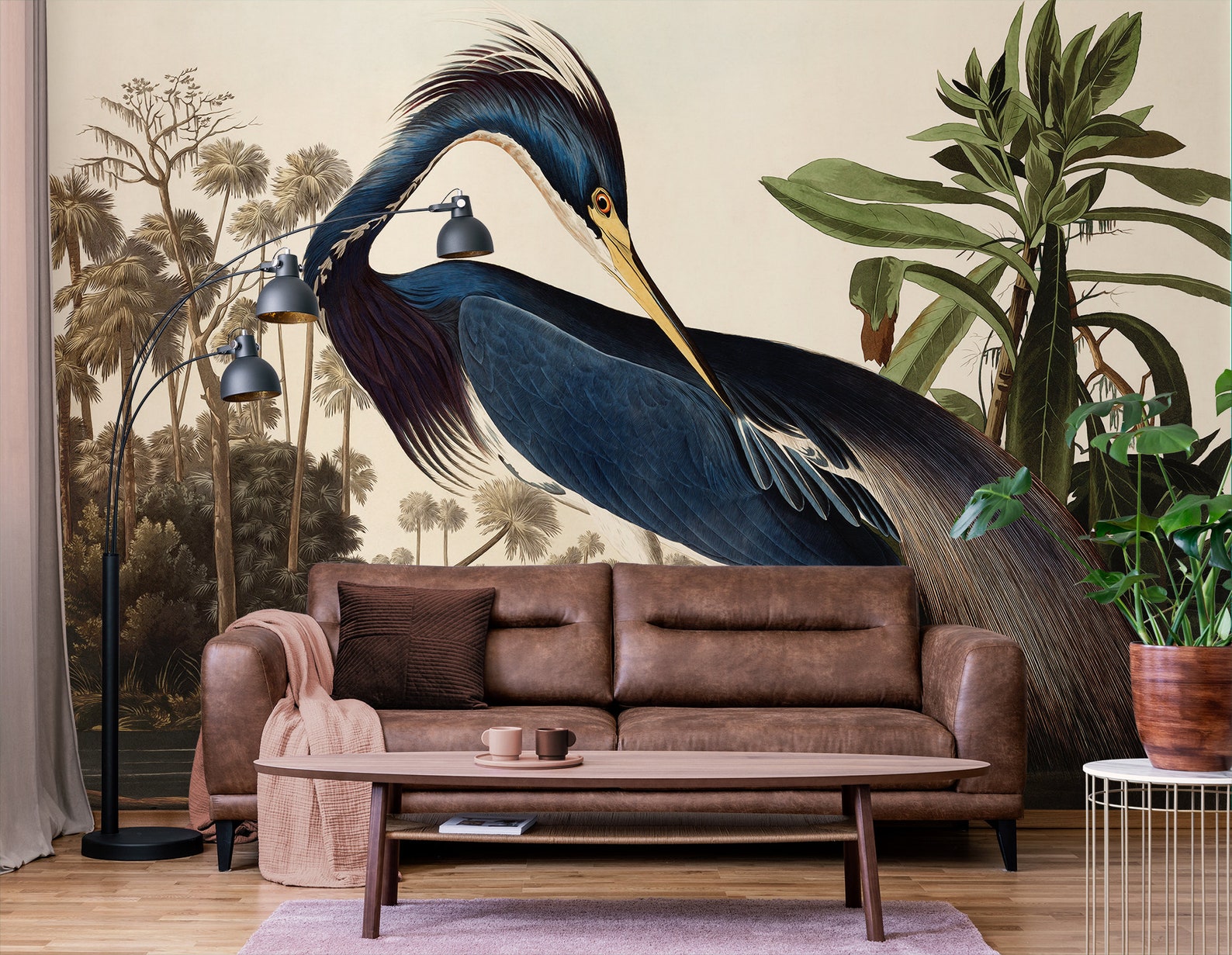 Blue Heron Wallpaper Mural, Peel and Stick, Vintage Removable Wallpaper